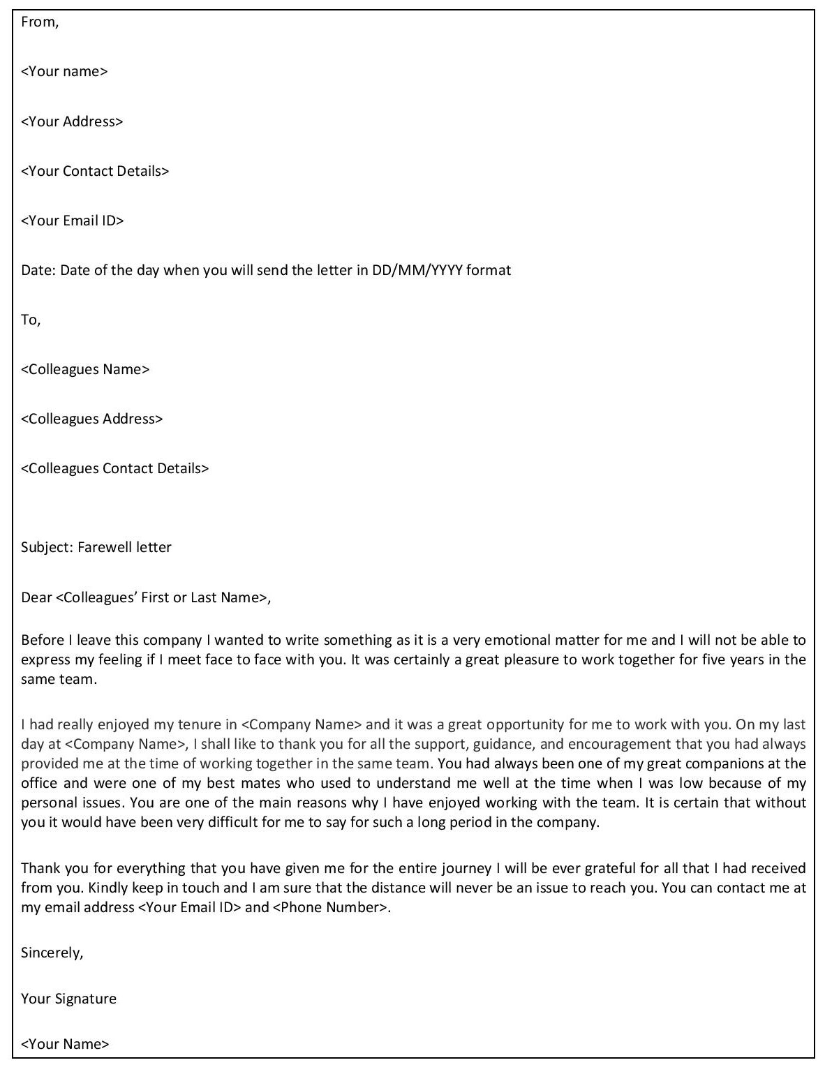 Farewell Letter Template – Format, Sample and Example