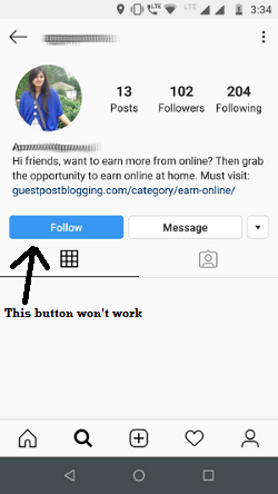 Instagram profile follow button not working